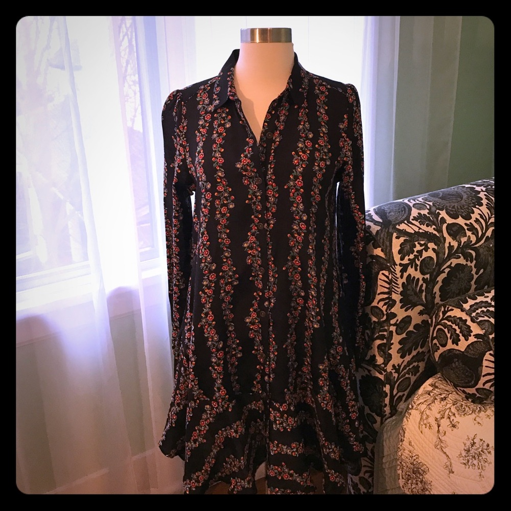 Free People XS Shirt Dress in Black Floral